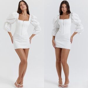 ❤️‍🔥Firm Price❤️‍🔥 House of CB MATILDA White Puff Sleeve Corset Dress